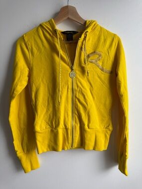 Y2K Rocawear Yellow Zip Up Hoodie | Cropped Fit Logo Jacket | Sz S